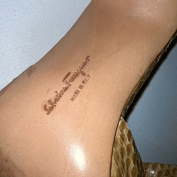 Salvatore Ferragamo tan Snake Skin-Leather slide on Heels - Picture 7 of 8